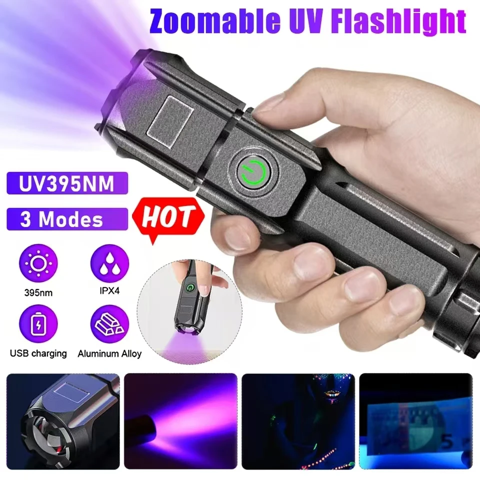 Mini Purple light Very Strong Led Flashlight High Power Rechargeable Flashlights Ultra Powerful Flashlight With Charging Torch