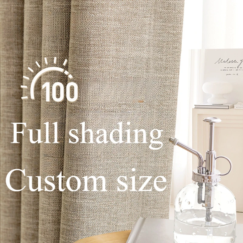 Custom Size Thickened Cotton Linen Blackout Curtains for Bedroom Dining Luxury Modern Customized Thermal Insulation Window