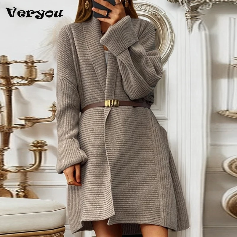 

Women New Knitted Cardigan Long Sleeve Wool Loose Sweater Jacket Women Casual Autumn Winter Lady Thicken Midi Coat