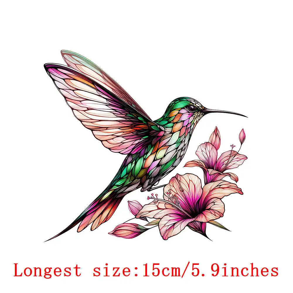 15cm Cute Flower Hummingbird Iron On Heat Transfer Sticker For Kids Clothes Pinted Vinyl Thermal Washable T-Shirt Appliques