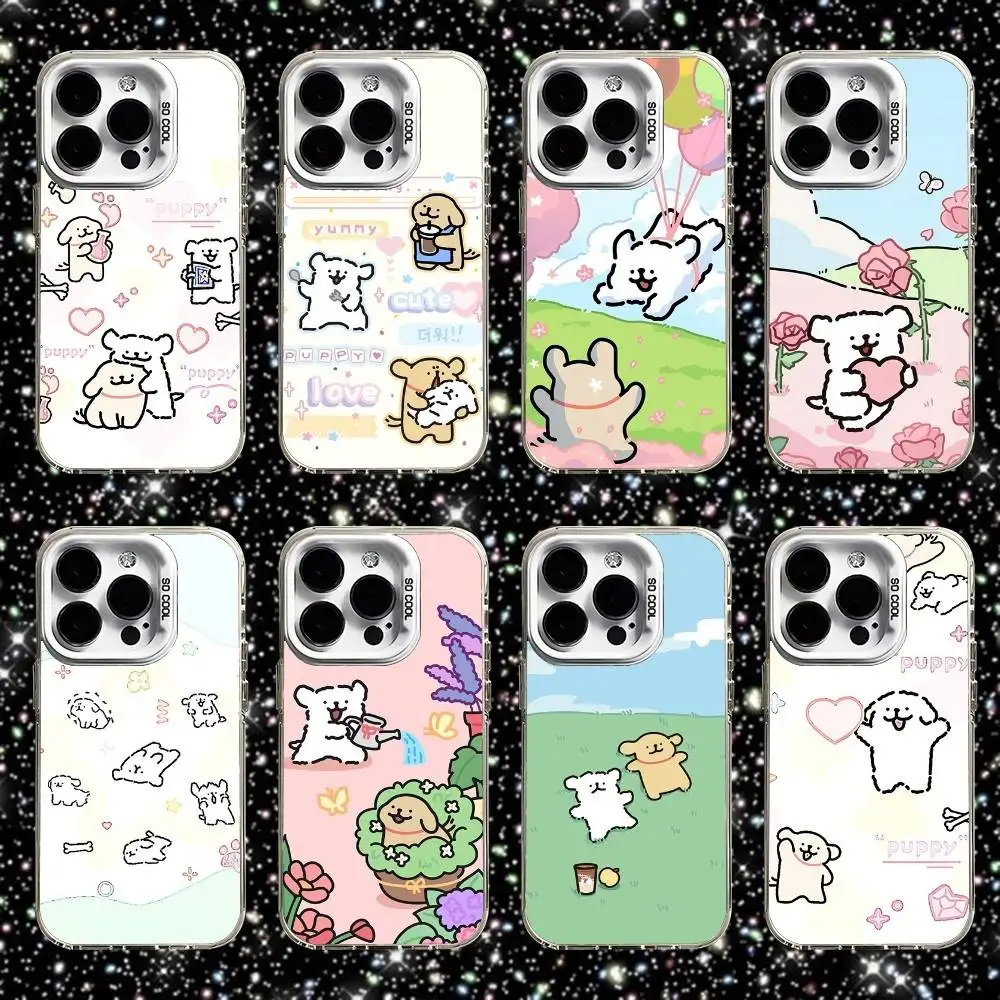 

Line Puppy Cute Maltese Phone Case For iPhone 16,15,14,13,12,11,Pro,XS,Max,Plus,Mini,SE White Candy Matte Shockproof Cover