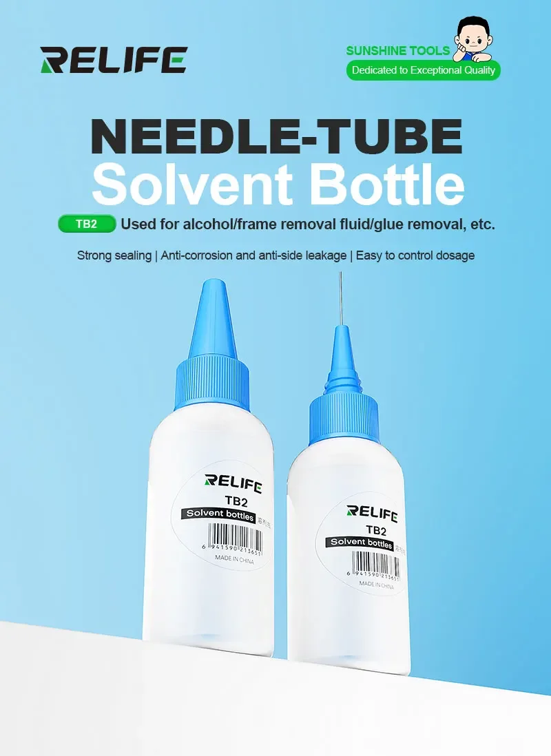 Relife TB2 Solvent Bottles Liquid Plastic Durable Sealing Flux Alcohol Oil Plastic Hand Bottle Repair Tools with Needle Tip Set