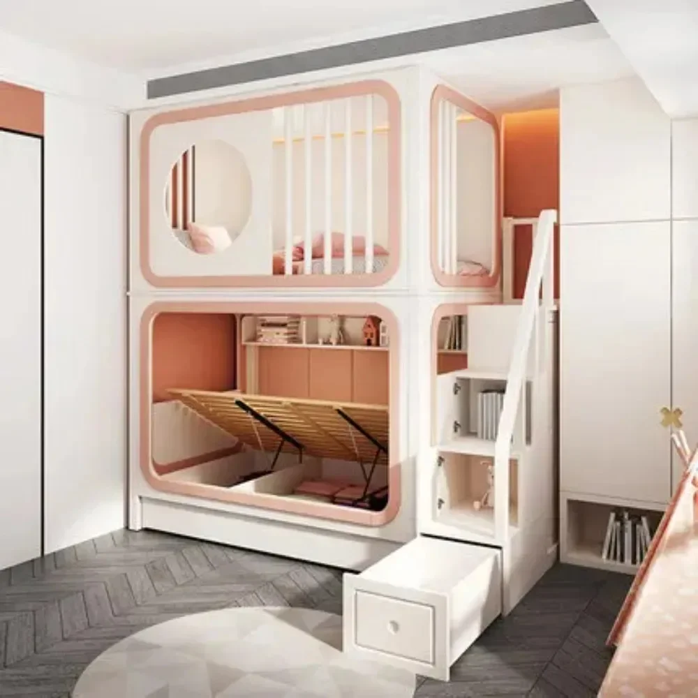 Full solid wood children's bed High guardrail up and down  Bunk bed Two bunks Girl Princess Castle Treehouse