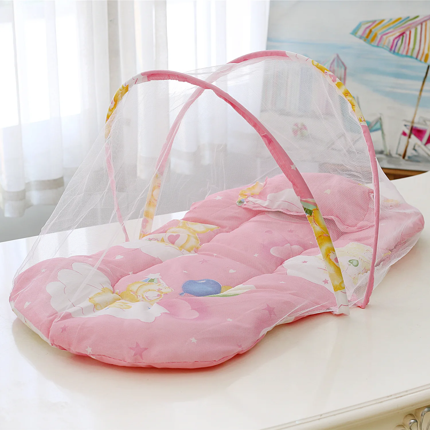 Baby Bed Infant Mosquito Nets Foldable with Cotton Pillows Portable Folding Baby Bedding Crib Netting