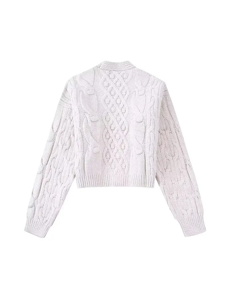 TRAF 2024 Spring Women Knitted Cardigan Coat Jacket New Women Casual Twist Knitted Short Jacket Loose Sweater Buttons Cardigan