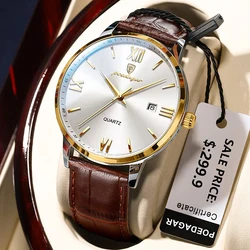 POEDAGAR Ultra Thin Men Watches Brand Fashion Waterproof Top Luminous Quartz Wristwatch Luxury Business Style Leather Clock 2023