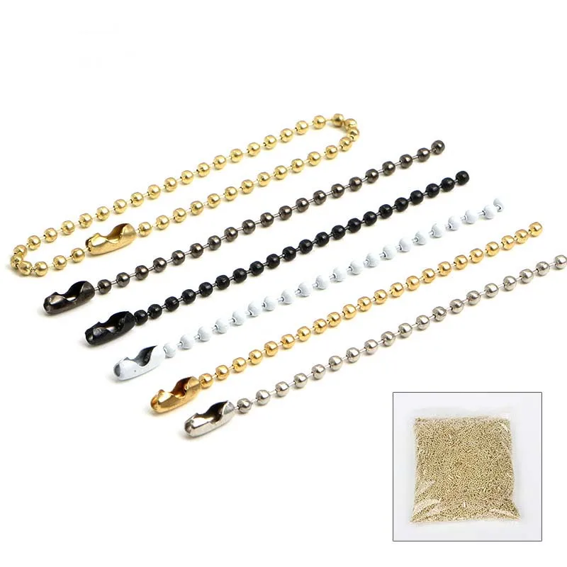 Gold/White Round Ball Bead Chains 10cm 12cm 15cm Length Dog Tag Bulk Chains With Connector For DIY Pendant Jewelry Findings