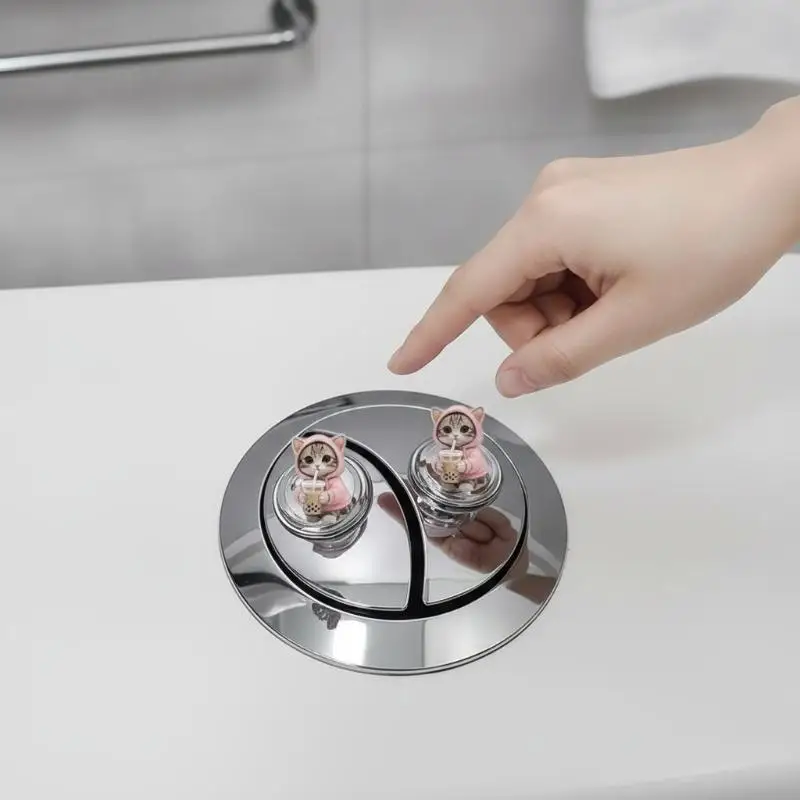 2Pcs 2D Flat Toilet Press Button Tank: Push Switch Long Nail Room Decor Bathing Water Flush Protector