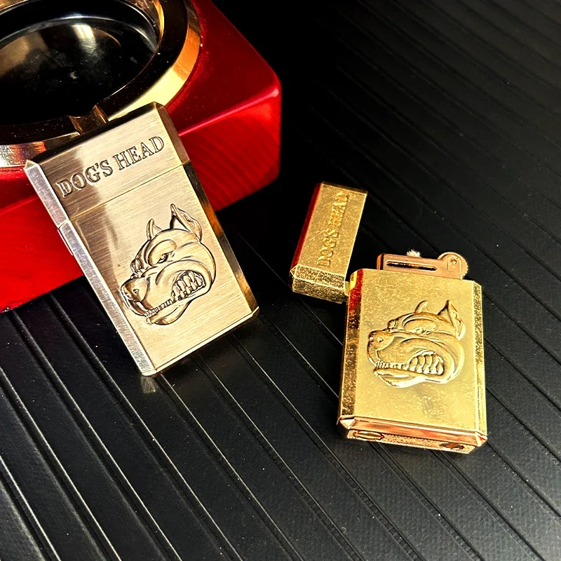 Creative and Personalized Relief Dog Head Old-fashioned Gasoline Lighter, Retro Lightweight Gasoline Lighter,smoking Accessories