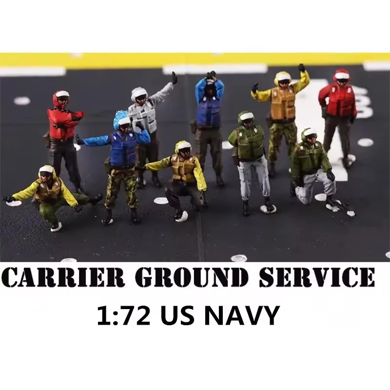 1:72 Scale Model 10 Pcs Action Figure Air Force pilot command Aircraft Carrier Ground Service Handling Toys DIY Scene Accessory