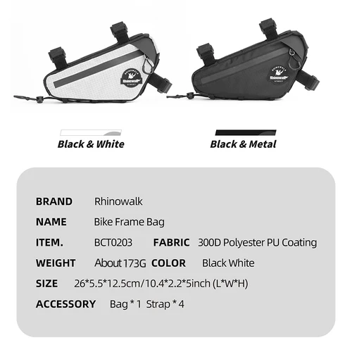 Imagen 2 del producto Rhinowalk-bolsa para cuadro de bicicleta, resistente al agua, paquete de almacenamiento debajo del tubo para bicicleta de montaña y carretera, accesorios para equipaje de ciclismo