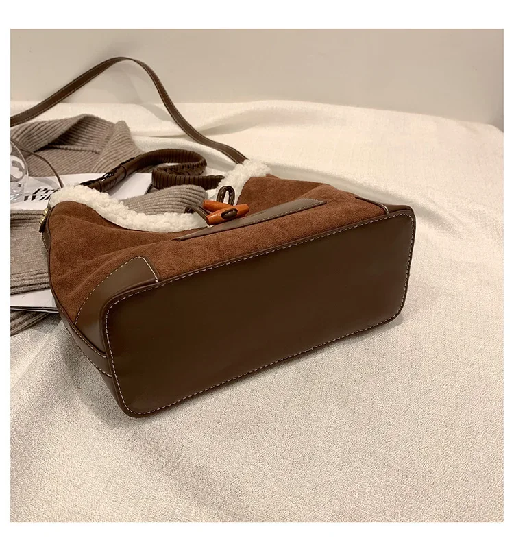 New Trend Vintage Brand Design Lambswool Suede Shoulder Crossbody Bags For Women Winter Ladies Messenger Bag Tote Big Purse Lady