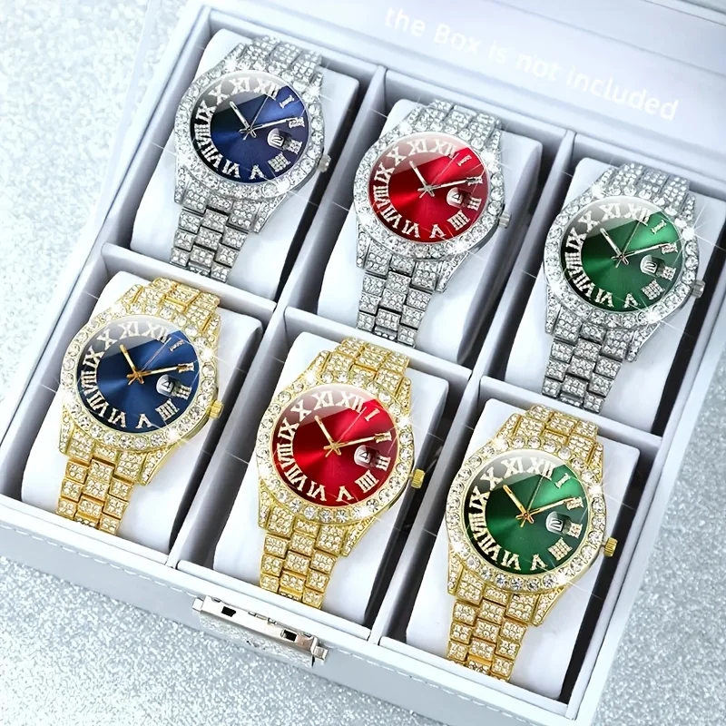 A magnificent 6-piece men's watch set, featuring a shock resistant quartz movement and a simulated display in a circular alloy