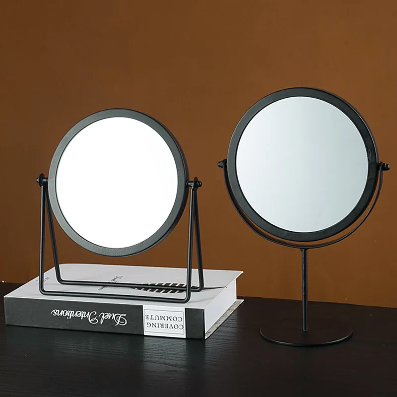 Household bedroom tabletop iron art dressing mirror, round mirror, golden circular makeup mirror, simple and modern