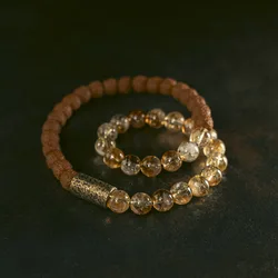 Citrine Multi Row Rudraksha Seed Space Stretch Bracelet Brass Metal Health Lucky OM Jewelry For Men Women Gift Items For Mom