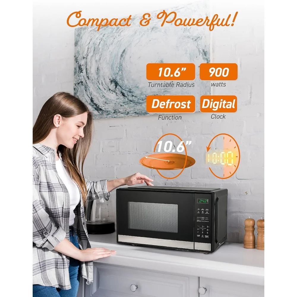 Hornos microondas con controles táctiles y pantalla Digital, 0,9 Cu. Horno microondas de escritorio Ft.10, niveles de potencia y puerta con botón pulsador