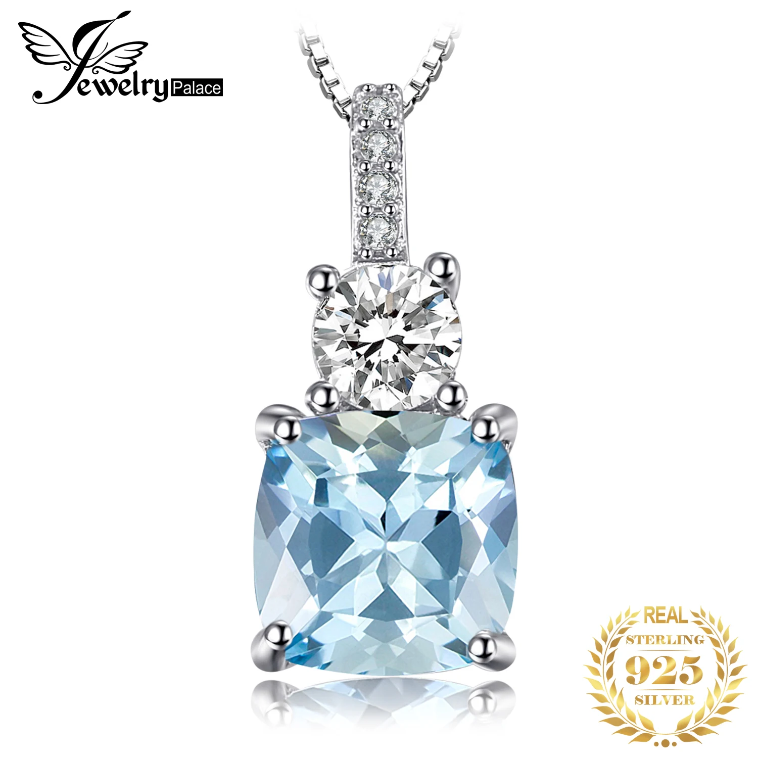 JewelryPalace 1.9ct naturalne niebo niebieski Topaz 925 Sterling Silver naszyjnik dla kobiet bez łańcucha żółte złoto różowe pozłacane