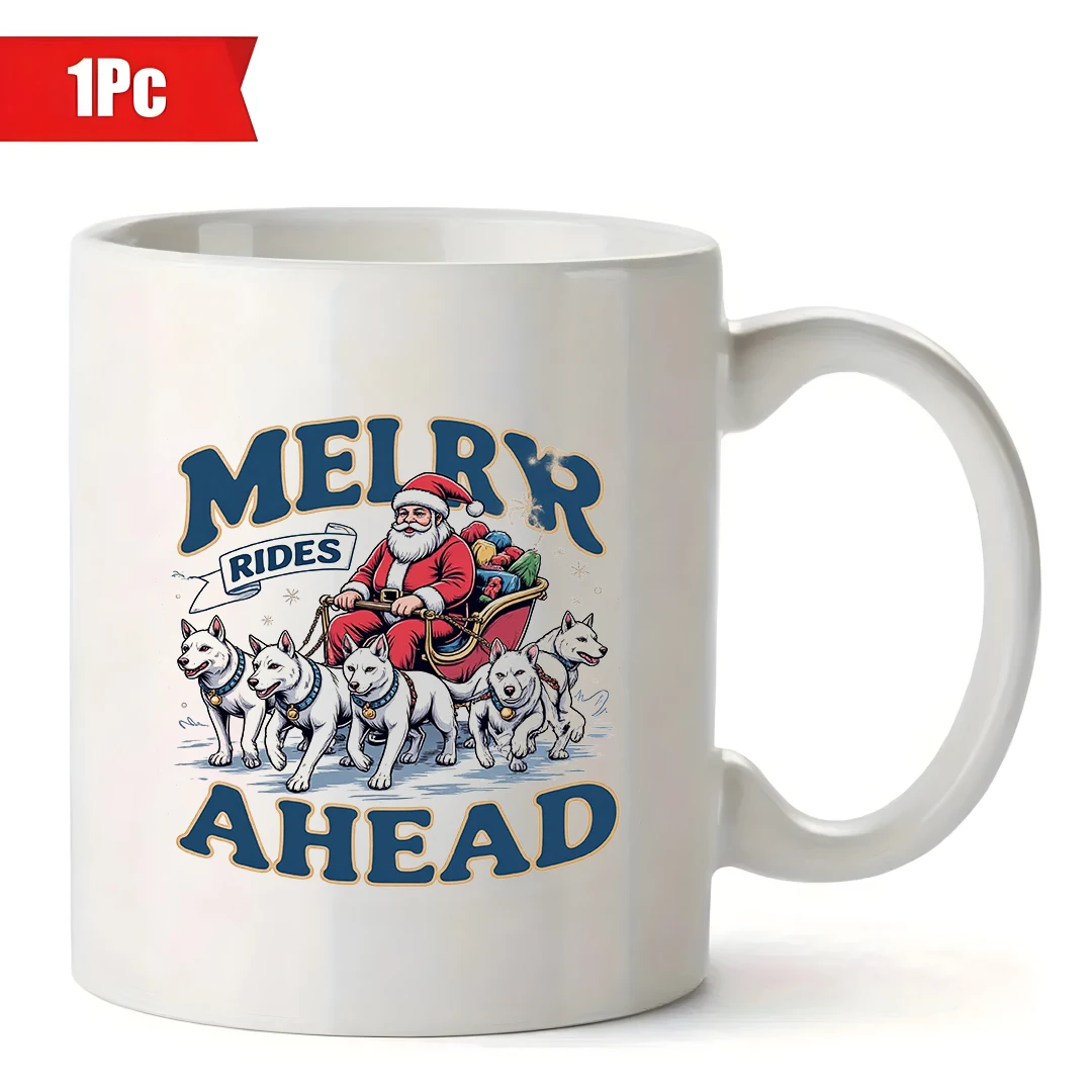 Taza de café con temática de trineo de Papá Noel de 11 oz + taza para niños, regalo perfecto para la oficina familiar para Navidad