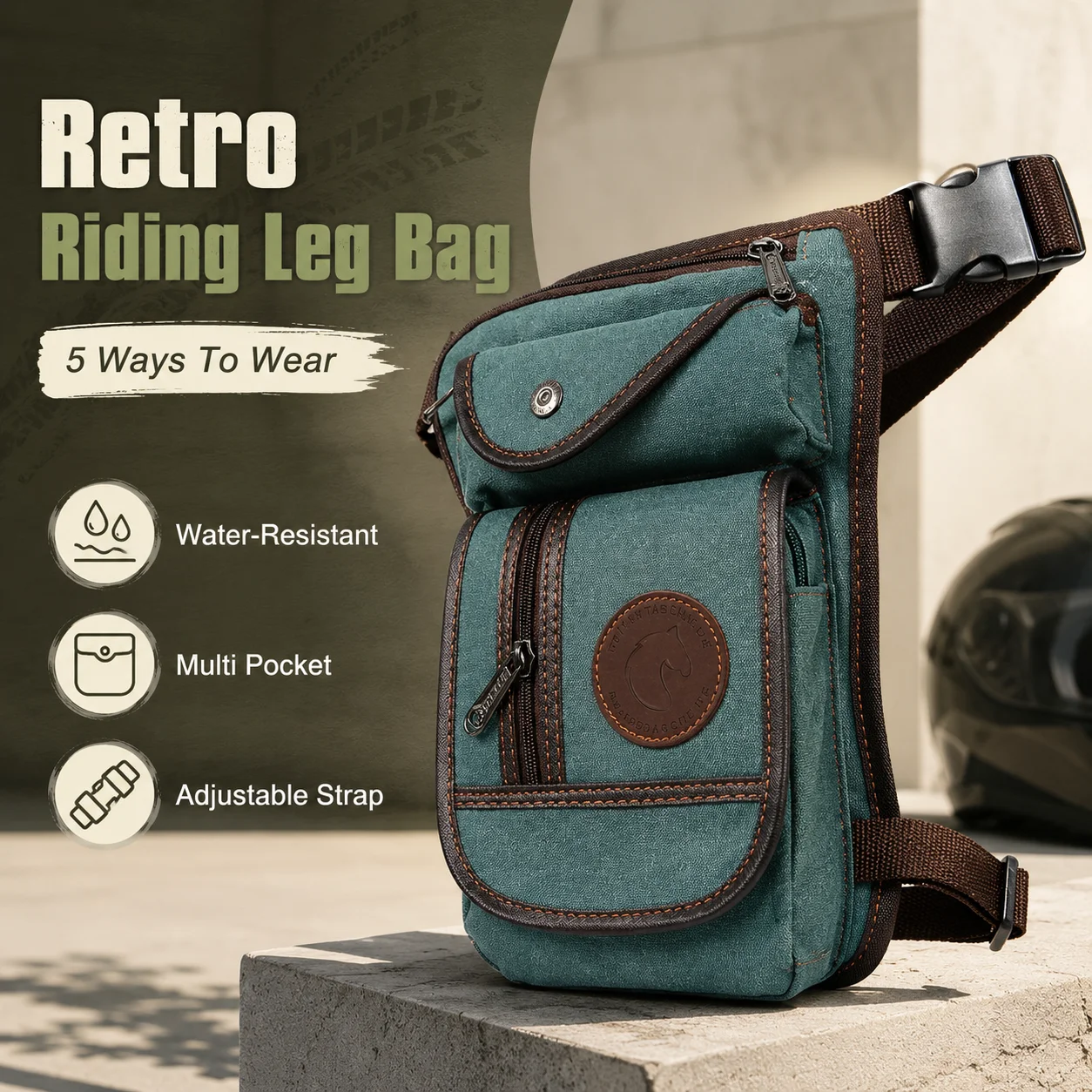 Tas Kaki Vintage Bahan Nilon Multi Kantong, Tas Pinggang Paha yang Dapat Disesuaikan, Tas Selempang Portabel Untuk Olahraga Luar Ruangan dan Penggunaan Sehari-hari