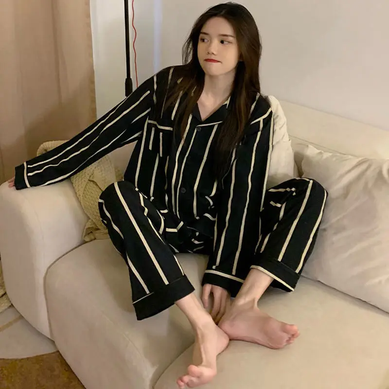 

Pajama Sets Women Korean Student Cozy Long Sleeve Fashion Comfortable Nightwear Couple Casual Baggy Ins Vintage Daily Unisex Fit