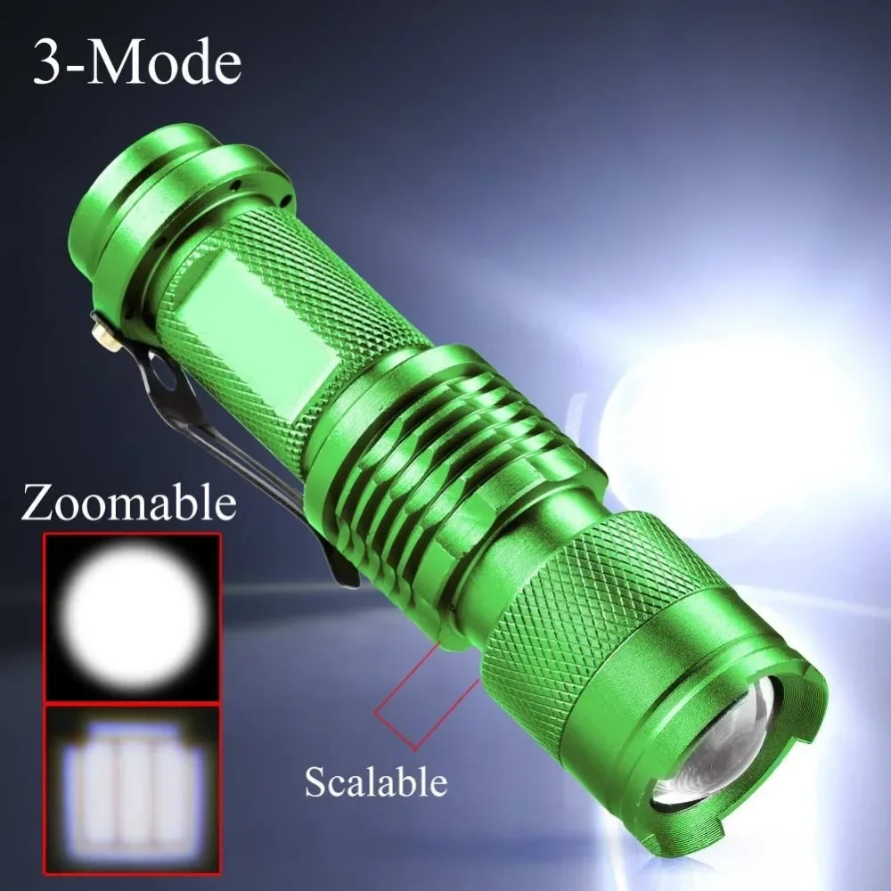 LED Flashlight Mini Zoom Torch Led 2000LM 3 Modes Zoomable Torch AA 14500 battery Flashlights led lanterna 4 colors
