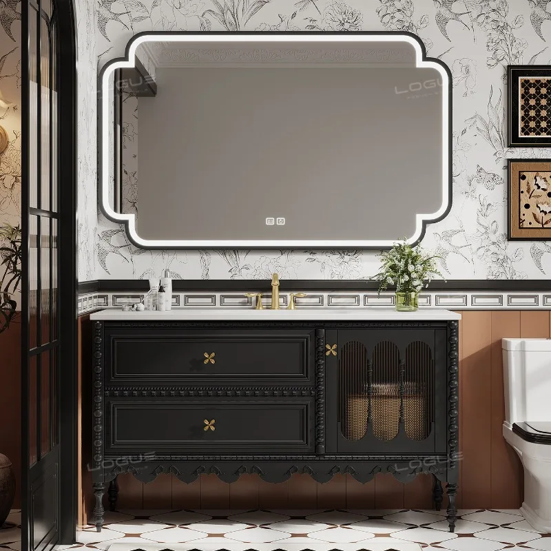 High-grade Bathroom Cabinets Oak Floor-standing Bathroom Cabinets Vintage Durable Home Furniture Mobili Da Bagno ZY40YSG