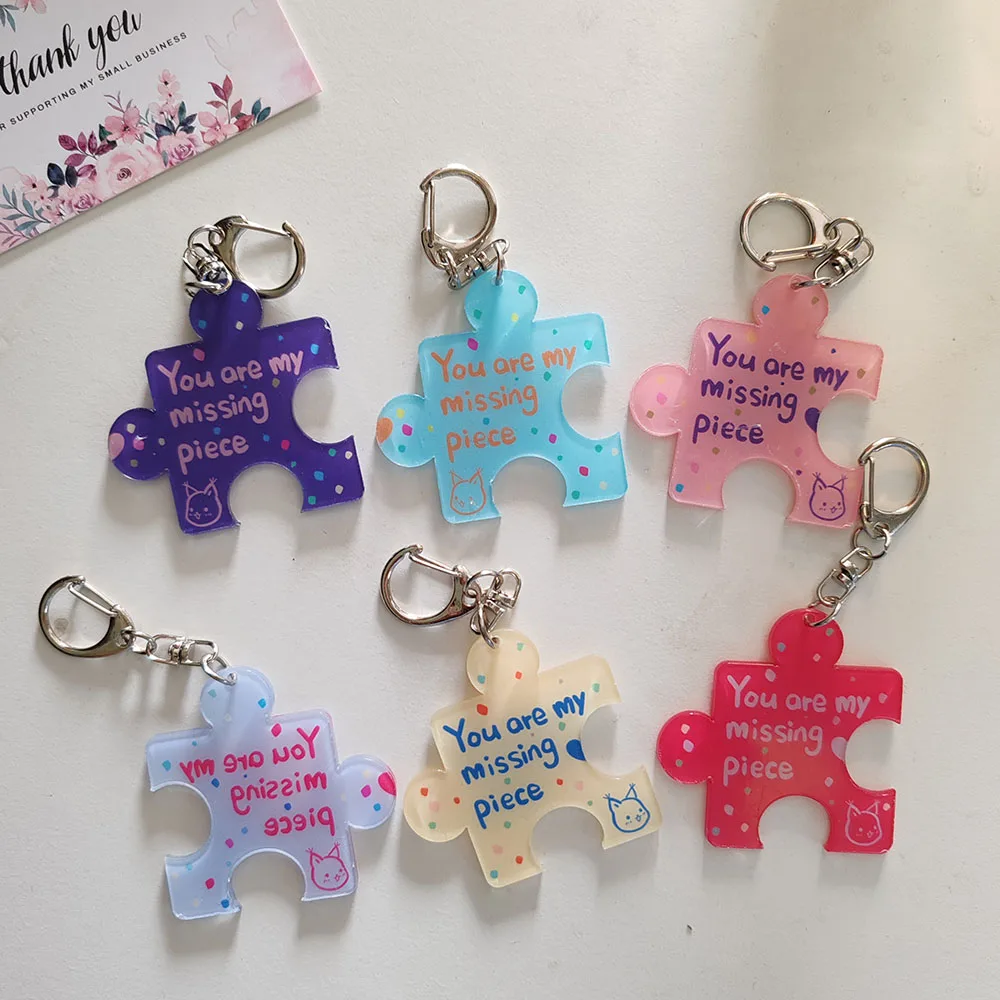 2pc Acrylic Funny Puzzle Letter Keychain Key Chain Car KeyRing Bag Pendant Art Course Souvenir Women Child Party Favors Gift