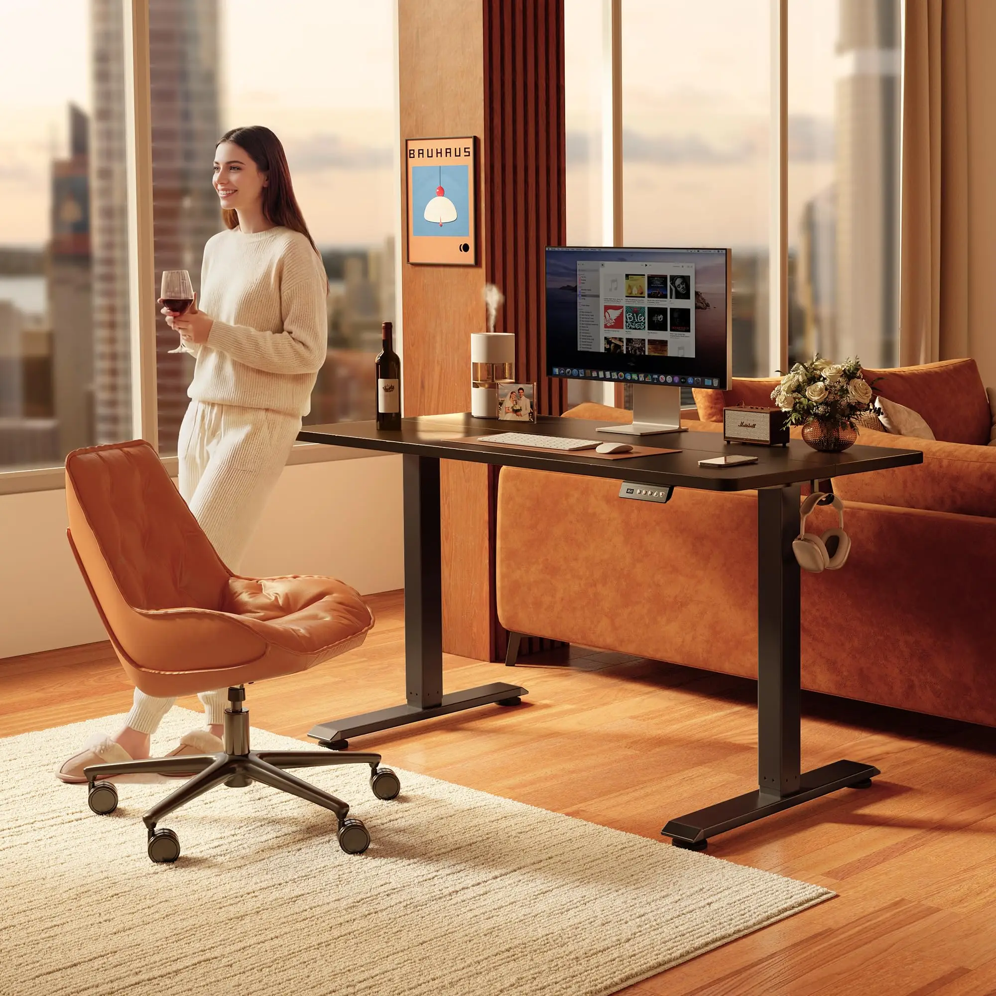 55 x 24 Inchs Electric Standing Desk, Height Adjustable, Sit Stand Up, Computer Office Desk with Splice Board, Black