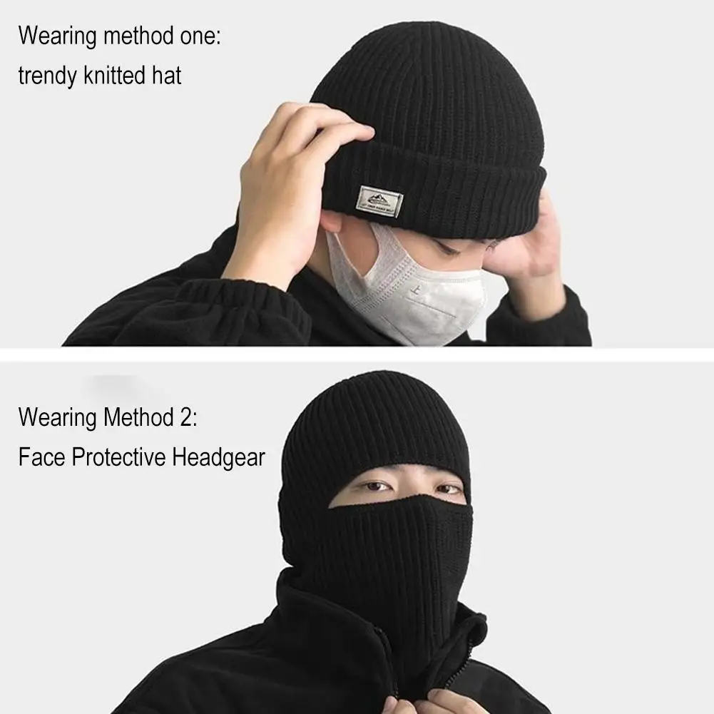 Winter Men\'s Hats Knitted Wool Hat Windproof And Cold Resistant Head Cover Mask Warm And Cold Hat Outdoor Balaclava Warm Hat ﻿