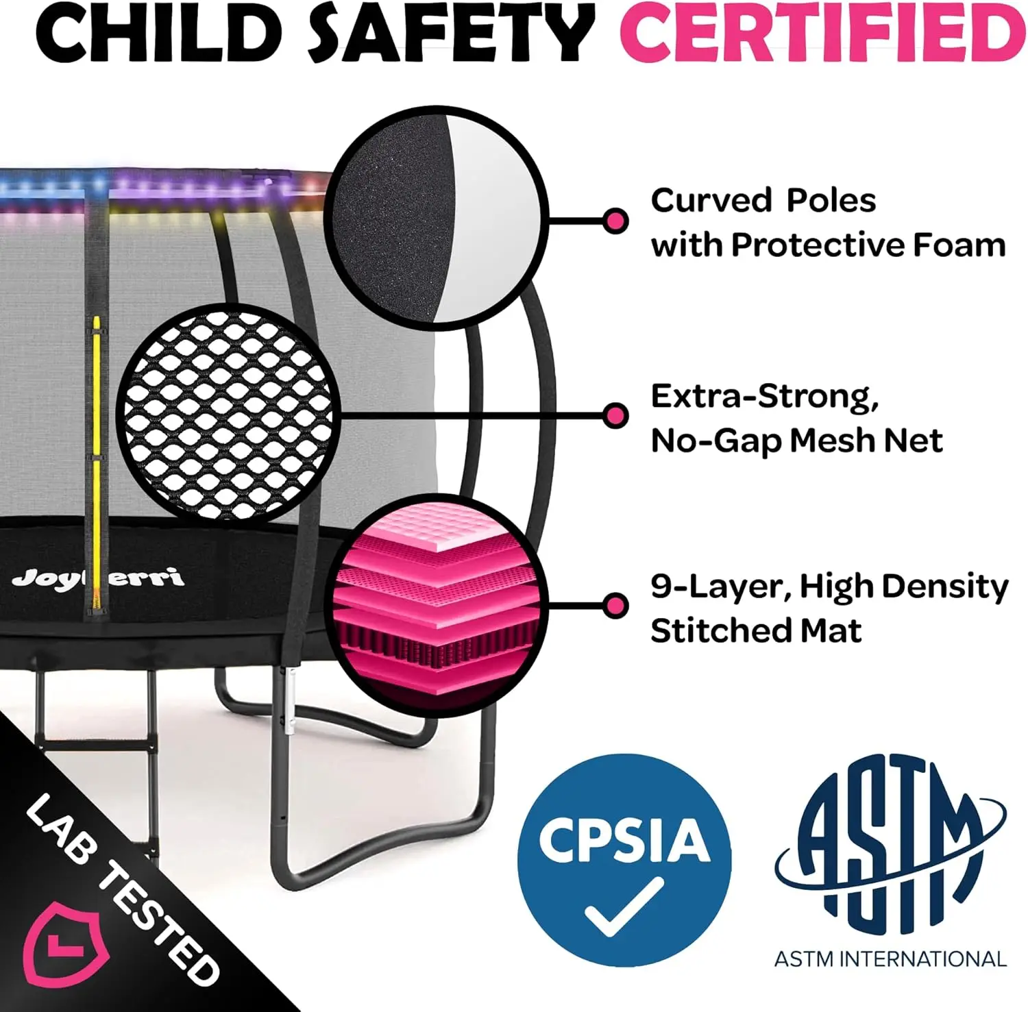 Kids and Adults - 8Ft 10Ft 12Ft 14FT Trampoline with Net - with Bonus Sprinkler and LED Lights/ASTM Certified/Extra Sturdy Recre