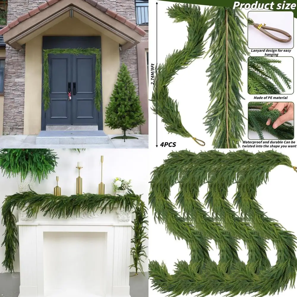 

9-футовые снежные гирлянды премиум-класса Norfolk на Рождество, плотная реалистичная сенсорная зелень для наружного и внутреннего декора