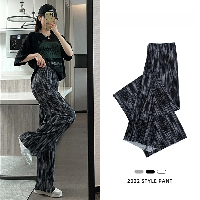 ارتفاع الخصر السراويل واسعة الساق المرأة الصيف رقيقة مستقيم فضفاض عادية الحرير الجليد مصبوغ فضفاض السراويل الطويلة الكورية Sle تخفيف