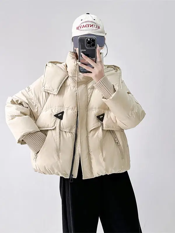 

Faionable Thiened ort Cotton Jaet for Women Winter New Sle Triangular Sa Hooded Warm Outerwear Korean Loose Fit