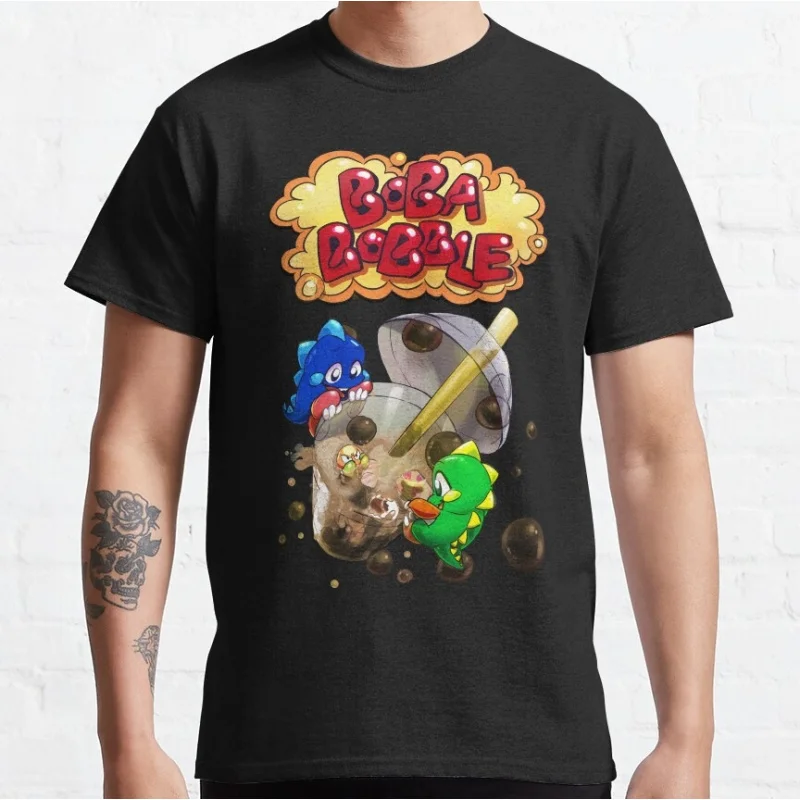 Camiseta clásica de té con leche Boba Bubble, ropa gráfica de videojuego Bubble Bobble, camiseta de dibujos animados de manga corta, camisetas de todas las tallas S-6XL