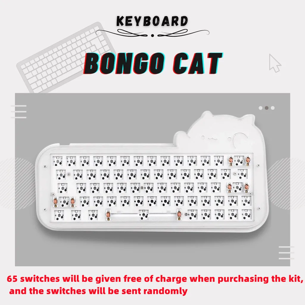 

Mini Cat 64 Kit 60% Hot Swappable Acrylic RGB Wired Mechanical Keyboard Barebone DIY Kit VIA Programmable Keyboard Kit