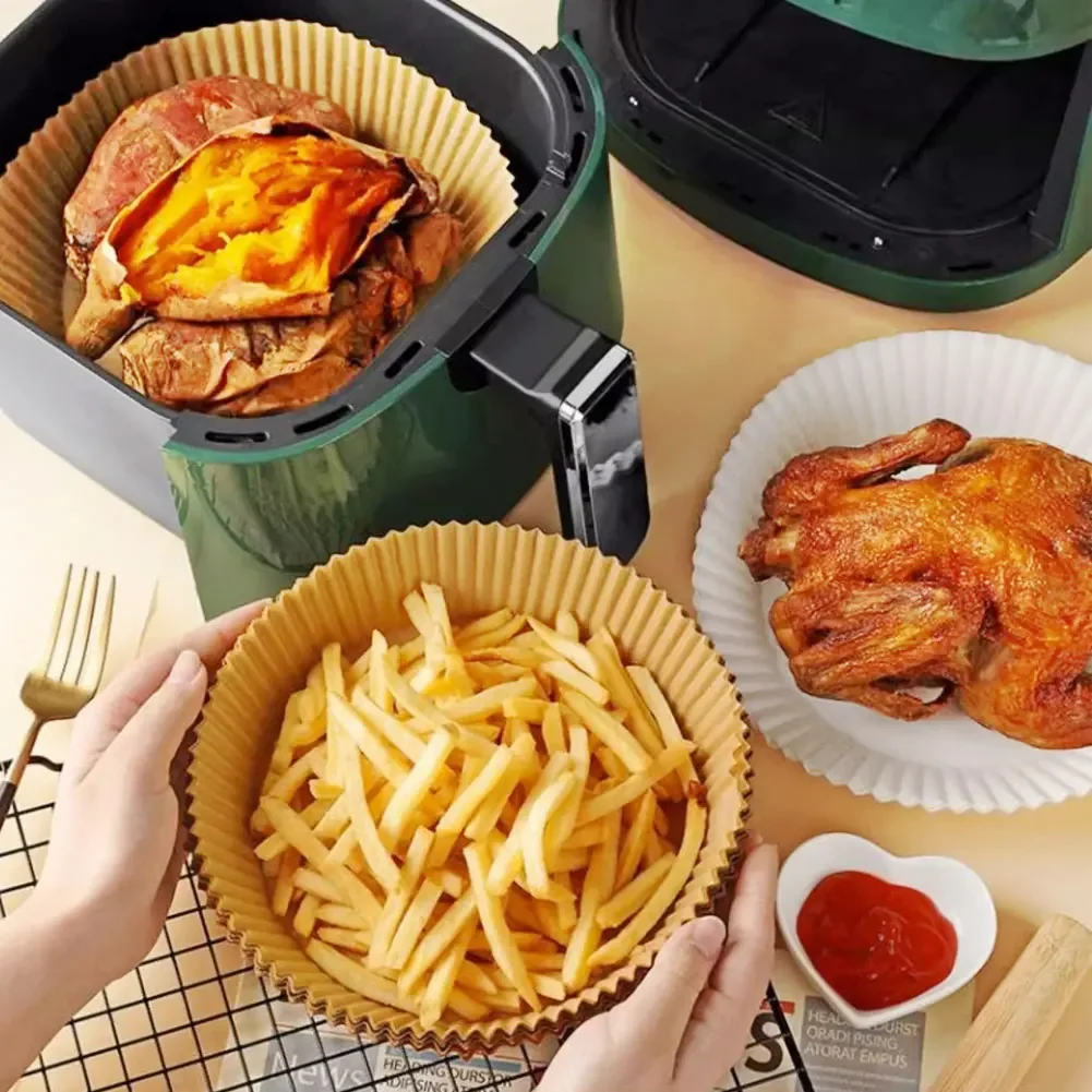 50/100PCS Non-Stick Air Fryer Bakeware Disposable Paper Tray Mat Baked Silicone Paper Square Round Air Fryer Accessories