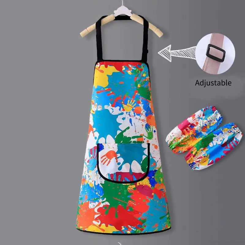 Children Painting Apron & Sleevelet Art Students Painting Clothes Waterproof Kitchen Kindergarten Doodle Bib Easy Clean