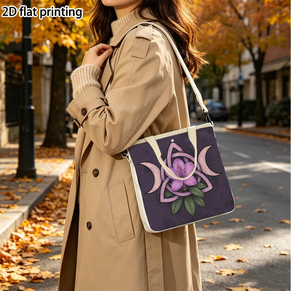 flower in triangle Womens Double-Sided Printed Canvas Tote Detachable Strap Crossbody Handbag for Short Vacations