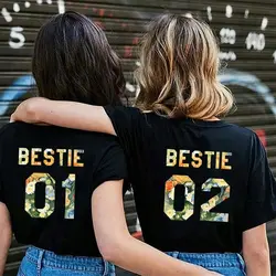 Bestie 01 Shirts Best Friends T-Shirts for 2 BFF Tees Matching Friends Cotton Shirts Holiday Gift Fashion Womenswear Letters Top