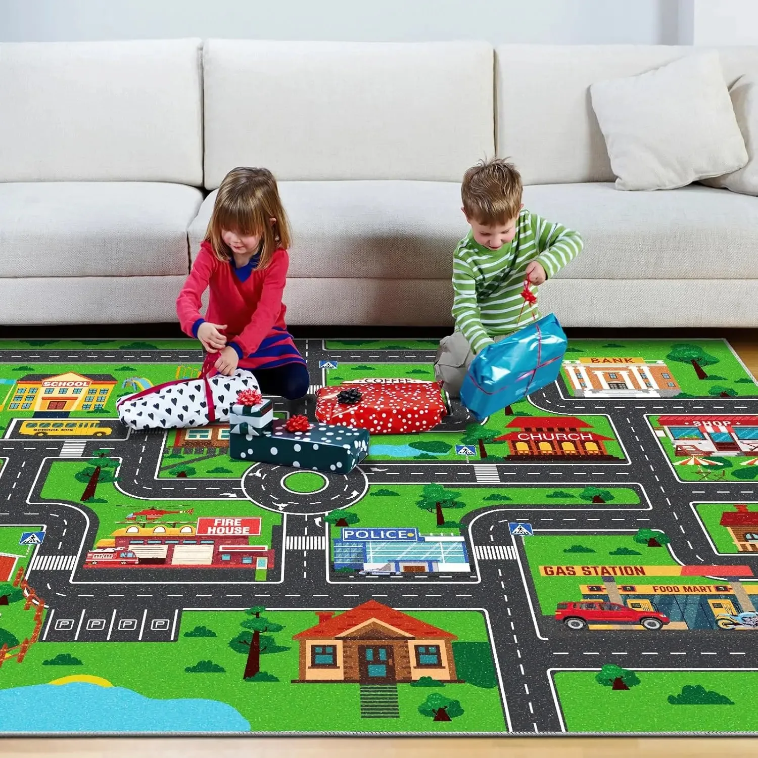 Playful City Traffic Route Carpet Interactive Rug Living Room Bedroom Rug Kid Playmat Parent-child Activity Rug Christmas Gifts