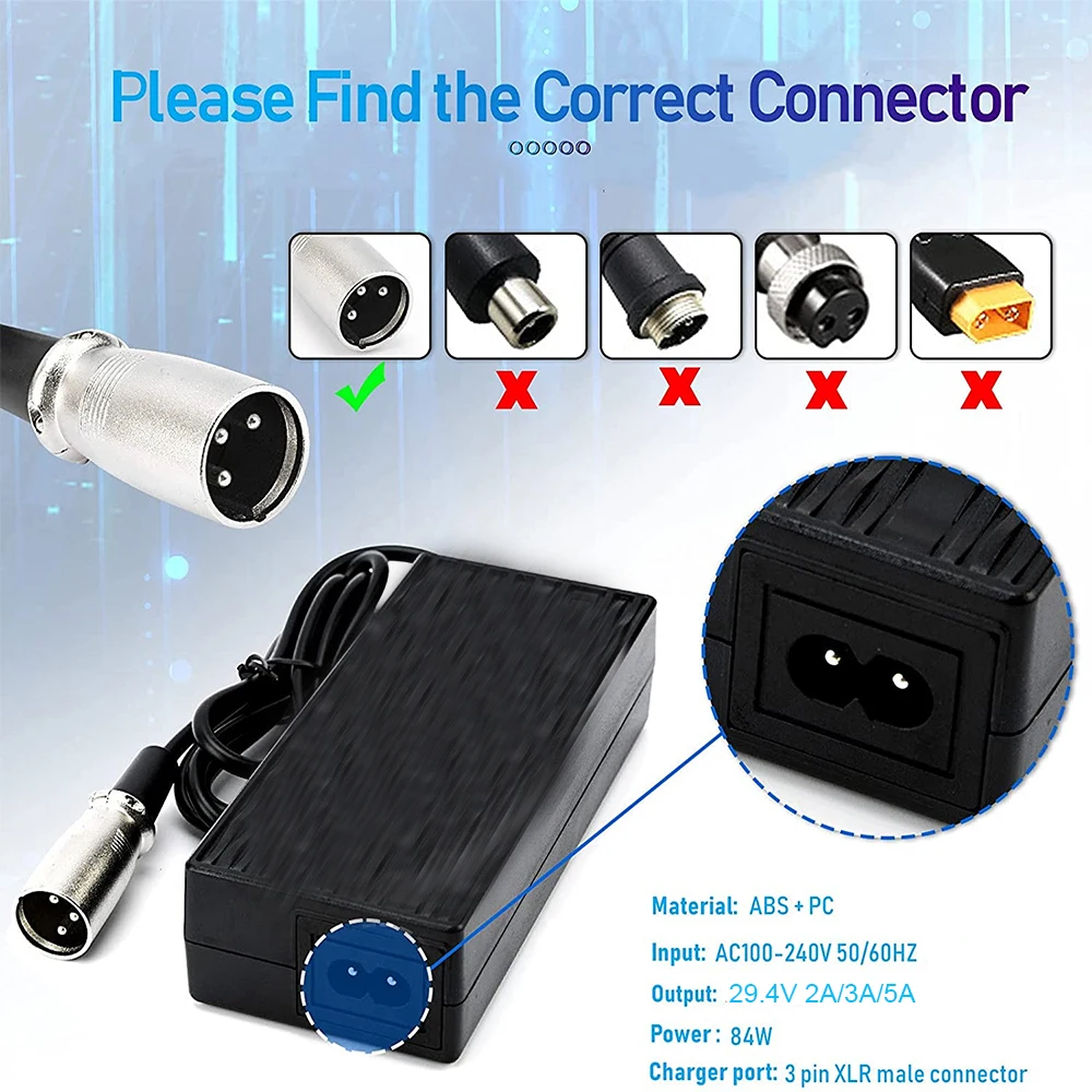 Mobility Lithium Battery Charger,29.4V 24V 2A Quality Mobility Wheelchair Lithium Battery Charger, Power Adapters XLR Connector