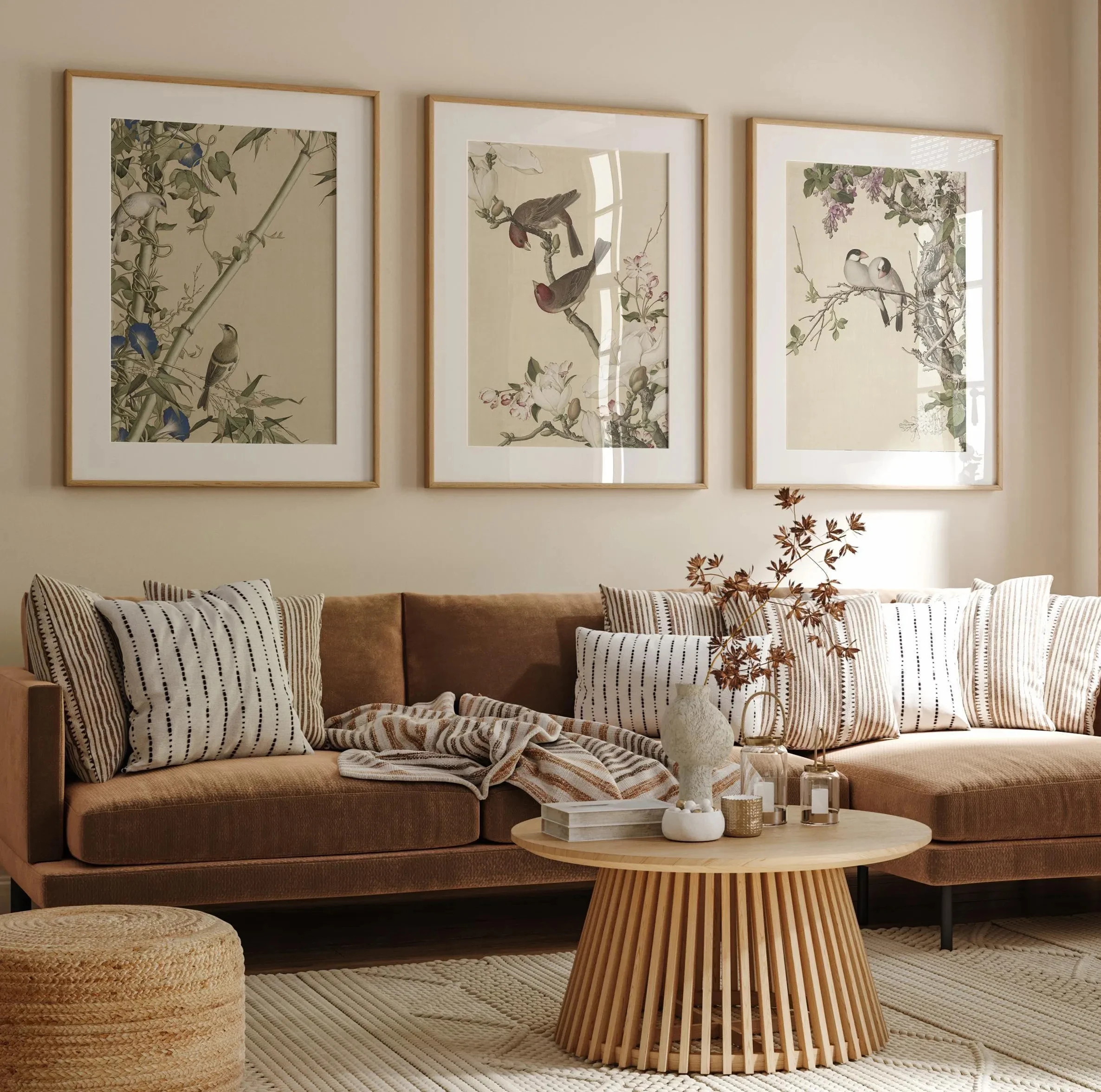 3PCS frameless decorative art print,3 Vintage Oriental Bird Flower Canvas Wall Art Poster–Classic Chinese Style Floral Printi