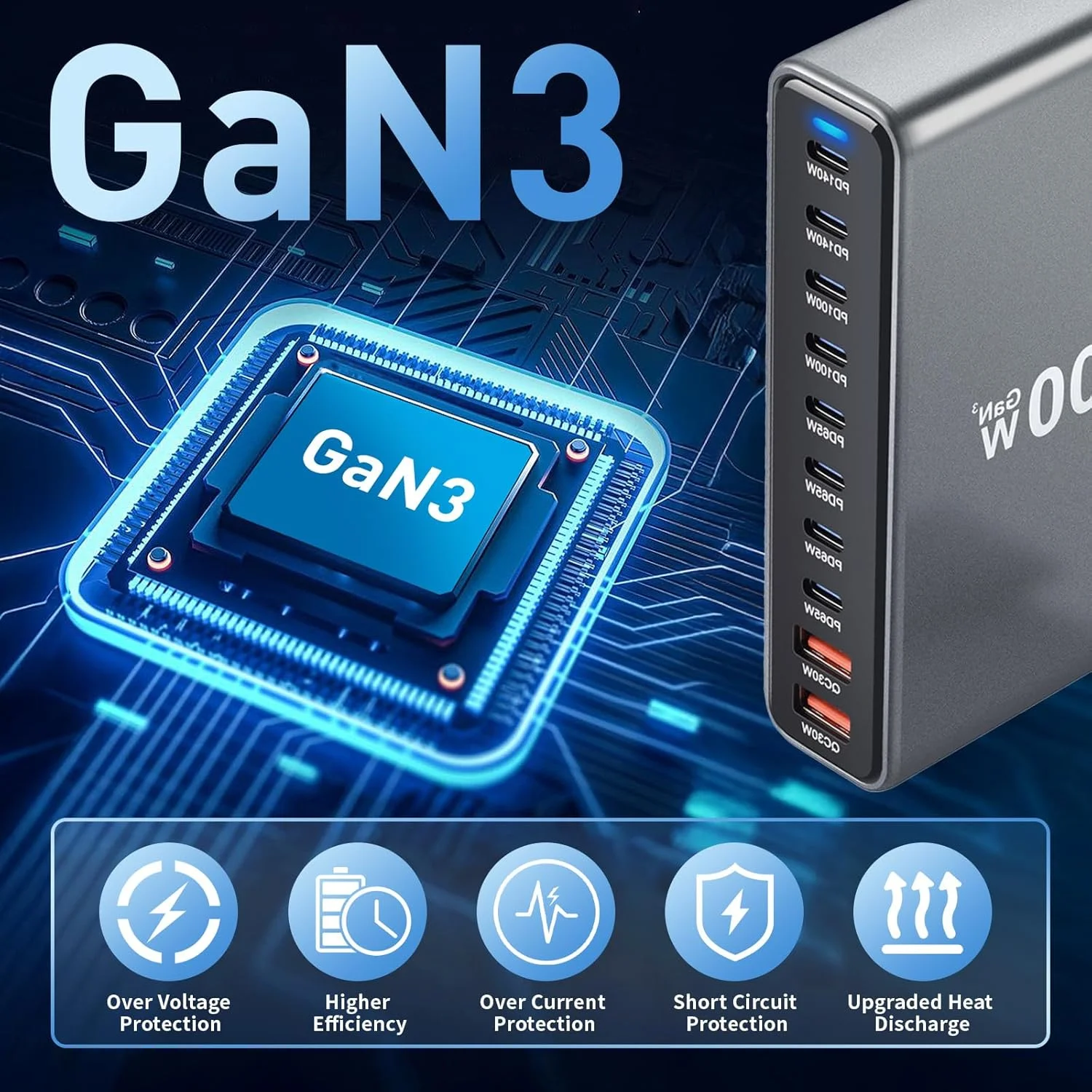 800W USB C Charger Block 10-Multiport USB C Charging Station Desktop Wall Laptop Charger GaN PD for iPhone 16 15