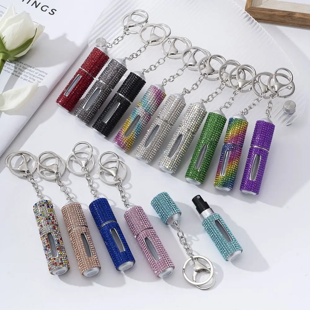Shiny Bottom Refillable Keychain Bottle Crystal Portable Key Ring Atomizer Empty 5ml Spray Bottle For Travel