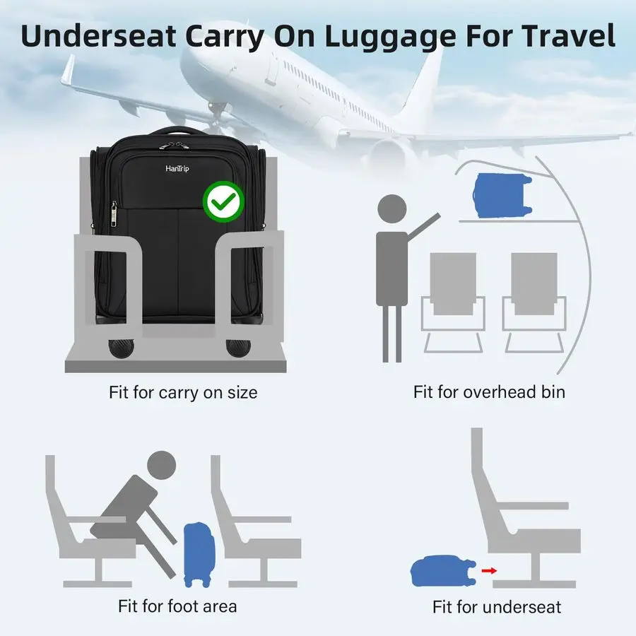 

Inch Underseat Carry On Luggage with Wheels Softside Small Suitcases Personal Item Bag with Pocket Travel Luggage for Men Women