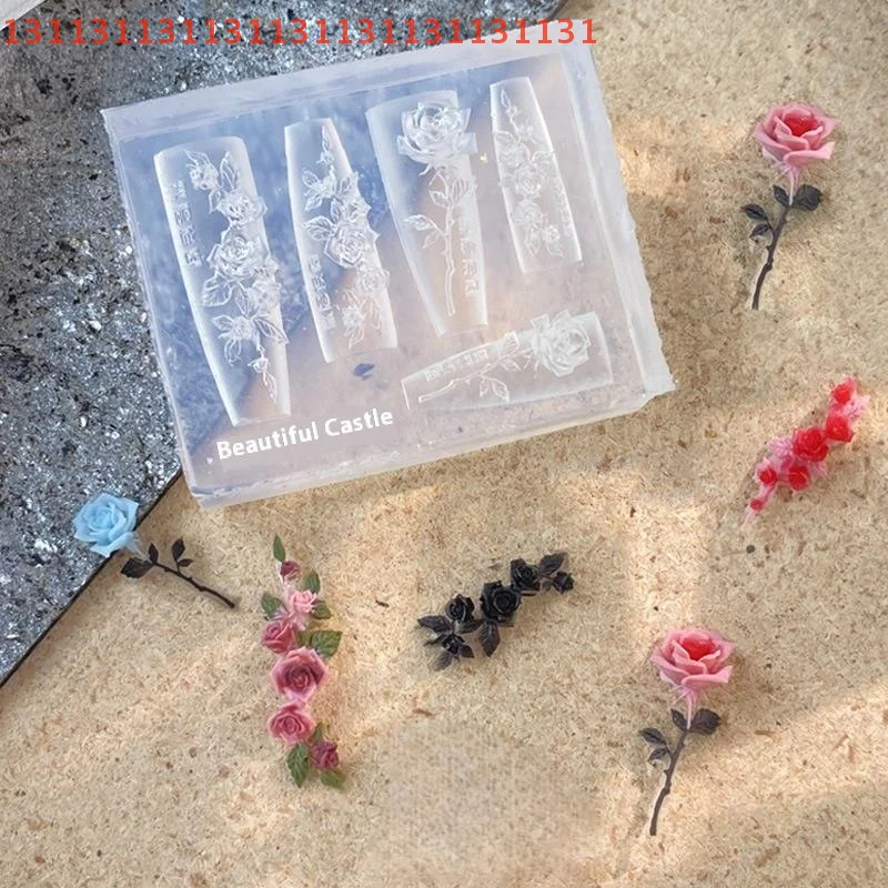 "قالب سيليكون زهور لفن الأظافر، قالب شفاف على شكل جمجمة وردية ثلاثية الأبعاد، أداة تصميم مانيكير DIY للزينة