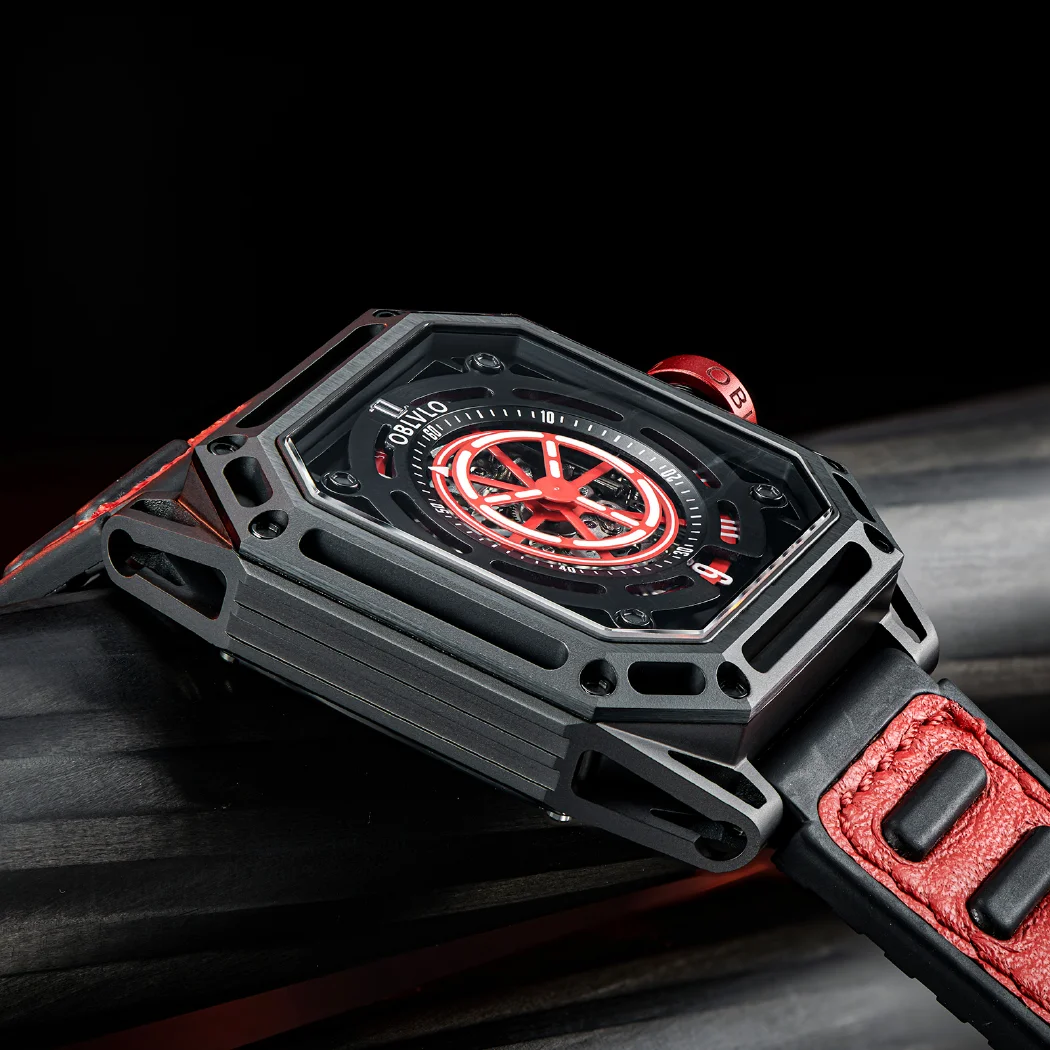 مستطيل فاخر أسود ساعة رياضية للرجال الذاتي الرياح الميكانيكية ساعة أوتوماتيكية مقاوم للماء مربع كول ساعة مضيئة المطاط AK