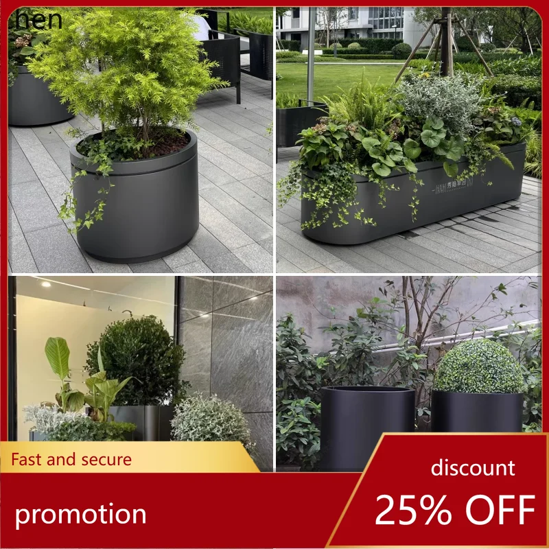 PYH outdoor stainless steel round flower pot flower bed combination commercial street pendulum metal flower pot