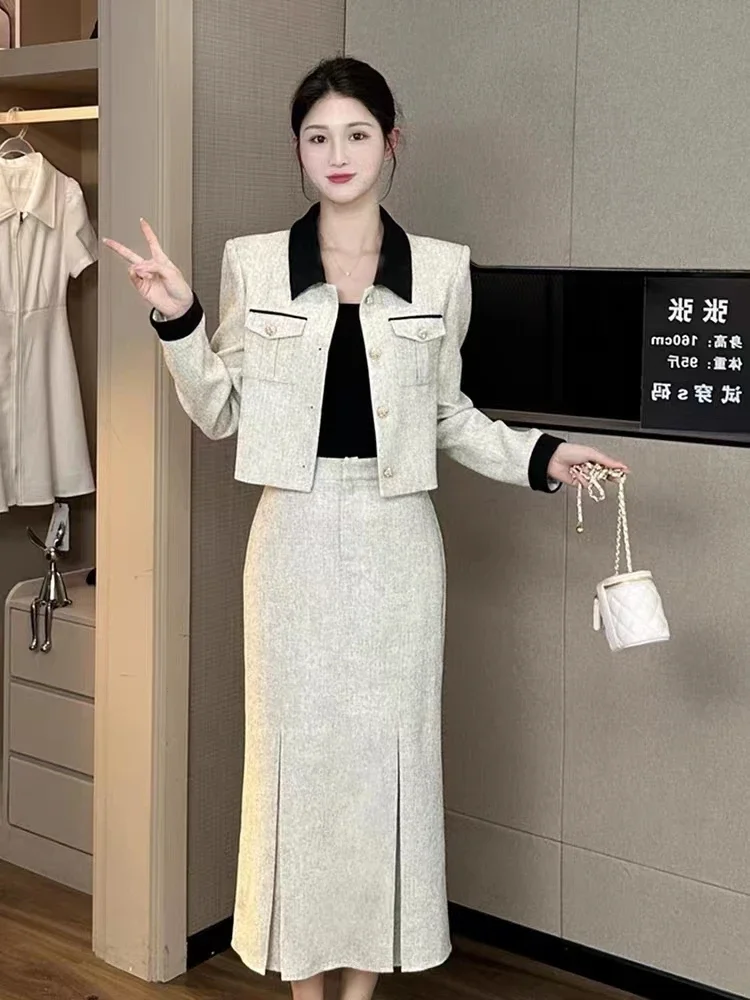 2024 Spring and Autumn New Slim-fit Fashion French Style Women's Suit Jacket High-end Elegant Coat Trumpet Skirt Two-piece Set