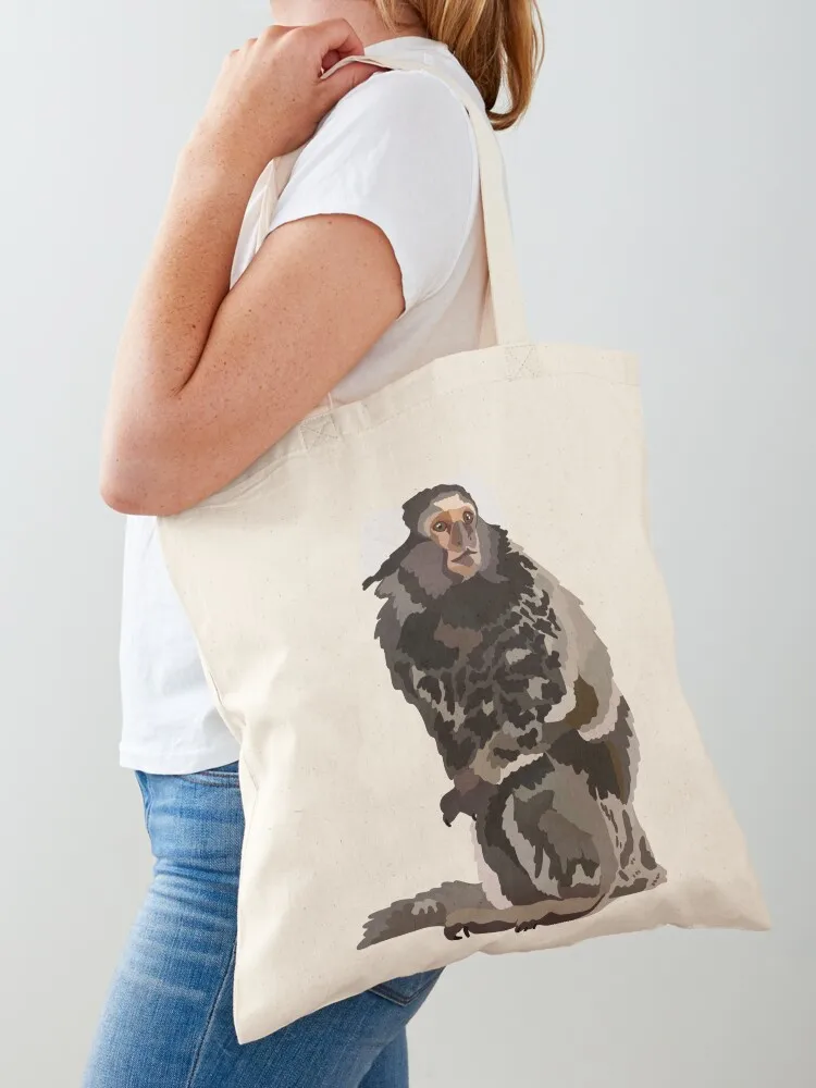 

W is for White tufted marmoset Tote Bag Canvas shoulder bag custom canvas bag Women's shopper luxury women